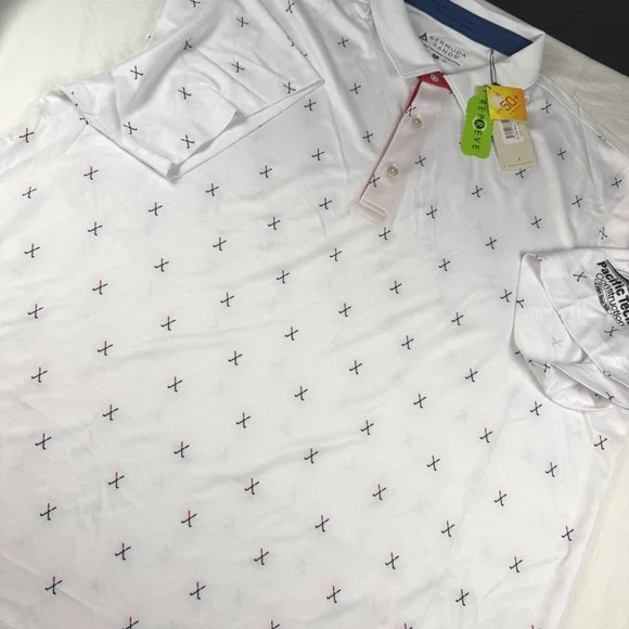 Bermuda Sands Golf Polo Mens 2XL 'Clubs White' Print Performance S/S White NWT - Picture 5 of 13